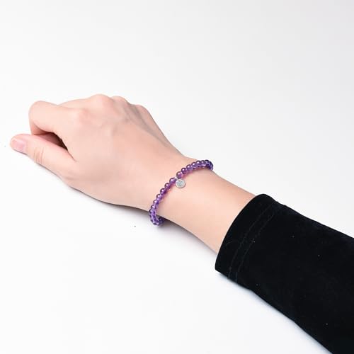 Natural AAA-Grade Crystal Gemstone Beaded Bracelet 5mm (0.2'') beads | 925 Sterling Silver Lotus Charm | Healing Energy Charged Quartz Stone Bead | Stackable Stretch String Bracelet for Women Girl