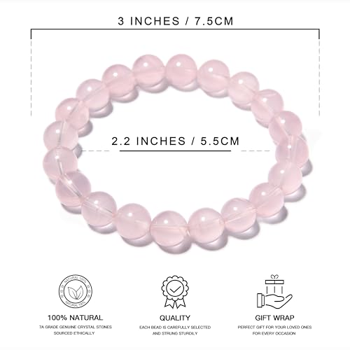 ILLUMINIA Natural AAA Grade Crystal Gemstone Beaded Bracelet | Healing Energy Charged Quartz Stone Bead | Stretch String Bracelet for Women Men Unisex