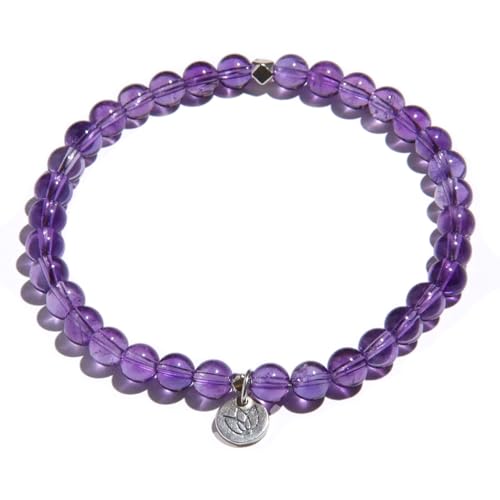 Natural AAA-Grade Crystal Gemstone Beaded Bracelet 5mm (0.2'') beads | 925 Sterling Silver Lotus Charm | Healing Energy Charged Quartz Stone Bead | Stackable Stretch String Bracelet for Women Girl