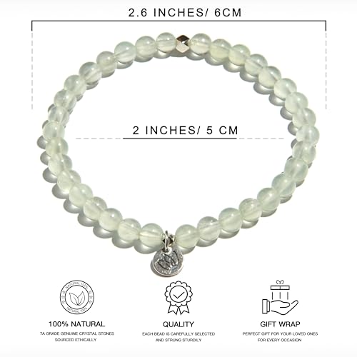 Natural AAA-Grade Crystal Gemstone Beaded Bracelet 5mm (0.2'') beads | 925 Sterling Silver Lotus Charm | Healing Energy Charged Quartz Stone Bead | Stackable Stretch String Bracelet for Women Girl