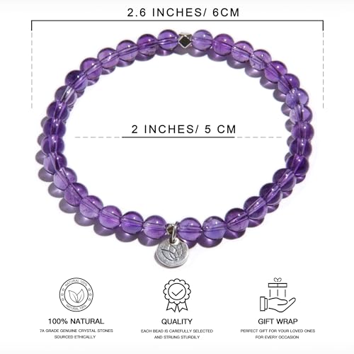 Natural AAA-Grade Crystal Gemstone Beaded Bracelet 5mm (0.2'') beads | 925 Sterling Silver Lotus Charm | Healing Energy Charged Quartz Stone Bead | Stackable Stretch String Bracelet for Women Girl