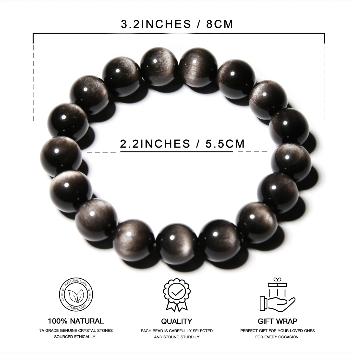 ILLUMINIA Natural AAA Grade Crystal Gemstone Beaded Bracelet | Healing Energy Charged Quartz Stone Bead | Stretch String Bracelet for Women Men Unisex