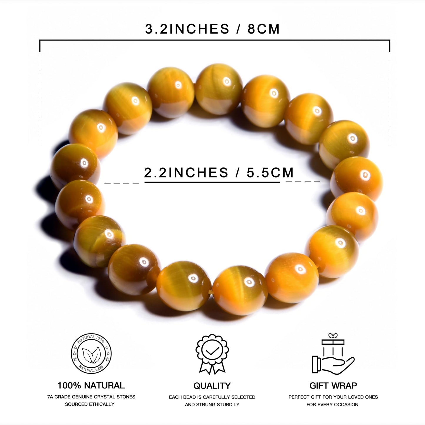 ILLUMINIA Natural AAA Grade Crystal Gemstone Beaded Bracelet | Healing Energy Charged Quartz Stone Bead | Stretch String Bracelet for Women Men Unisex