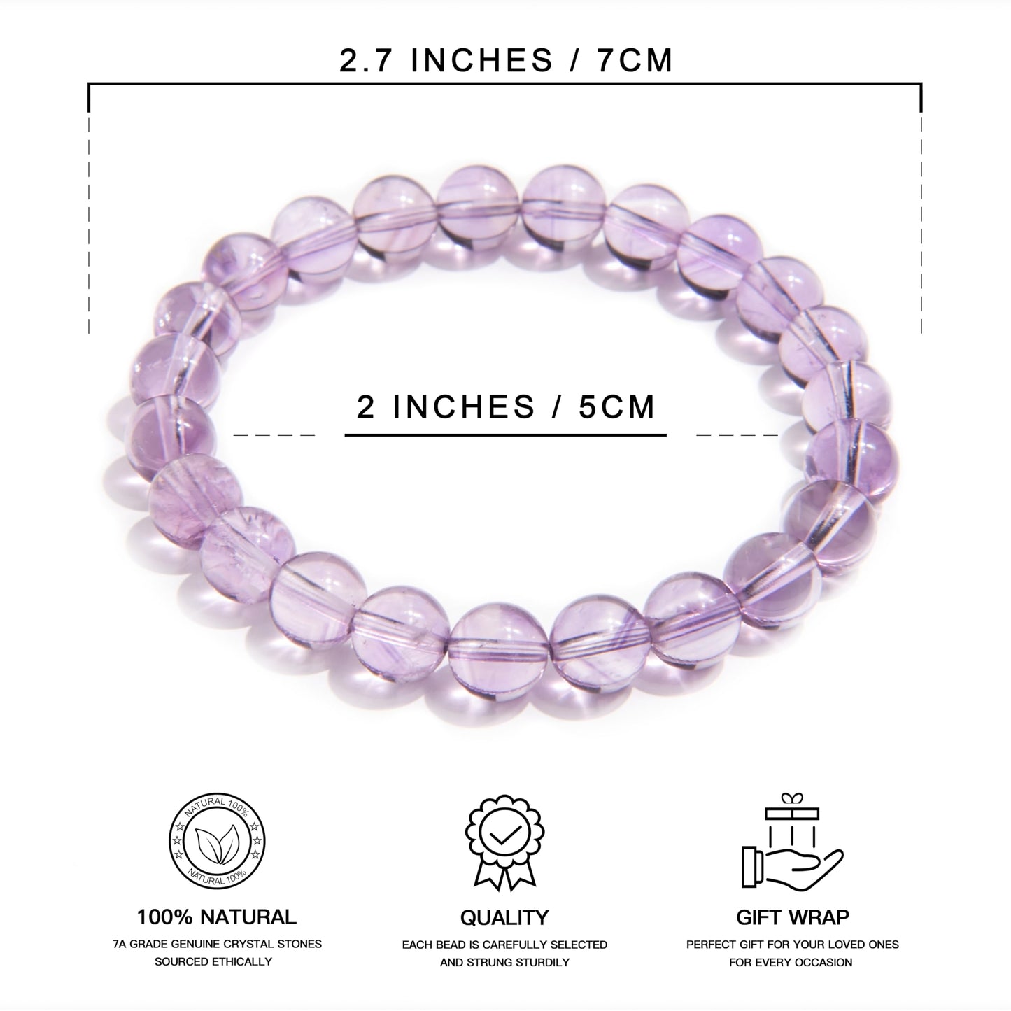 ILLUMINIA Natural AAA Grade Crystal Gemstone Beaded Bracelet | Healing Energy Charged Quartz Stone Bead | Stretch String Bracelet for Women Men Unisex