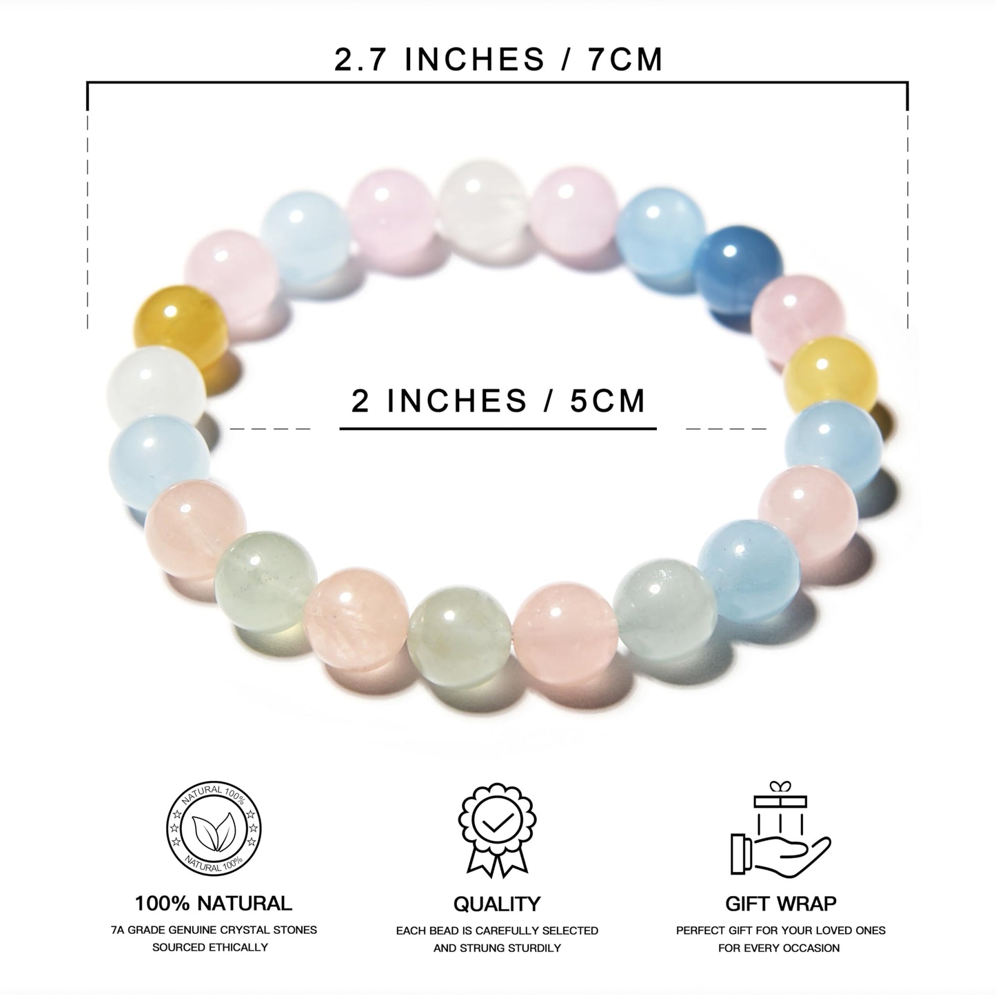 ILLUMINIA Natural AAA Grade Crystal Gemstone Beaded Bracelet | Healing Energy Charged Quartz Stone Bead | Stretch String Bracelet for Women Men Unisex