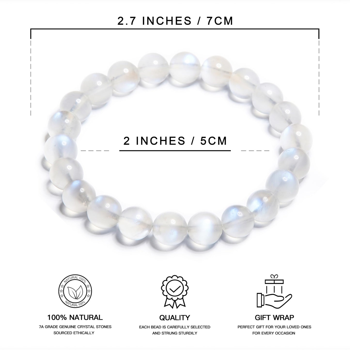 ILLUMINIA Natural AAA Grade Crystal Gemstone Beaded Bracelet | Healing Energy Charged Quartz Stone Bead | Stretch String Bracelet for Women Men Unisex
