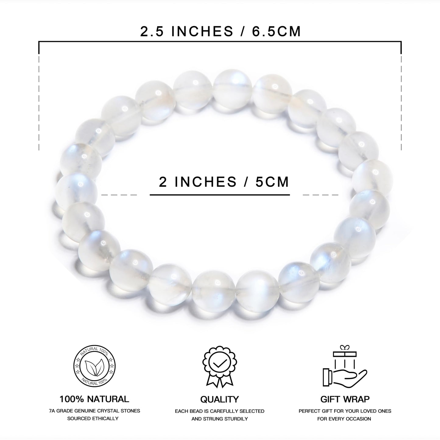 ILLUMINIA Natural AAA Grade Crystal Gemstone Beaded Bracelet | Healing Energy Charged Quartz Stone Bead | Stretch String Bracelet for Women Men Unisex