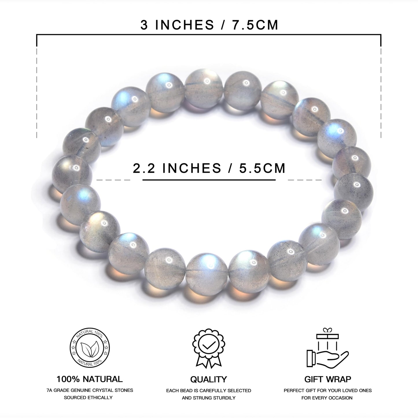 ILLUMINIA Natural AAA Grade Crystal Gemstone Beaded Bracelet | Healing Energy Charged Quartz Stone Bead | Stretch String Bracelet for Women Men Unisex