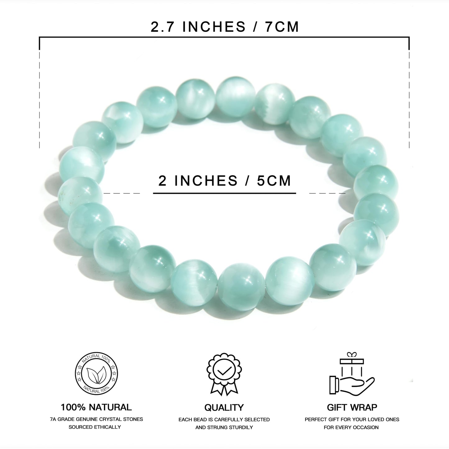 ILLUMINIA Natural AAA Grade Crystal Gemstone Beaded Bracelet | Healing Energy Charged Quartz Stone Bead | Stretch String Bracelet for Women Men Unisex