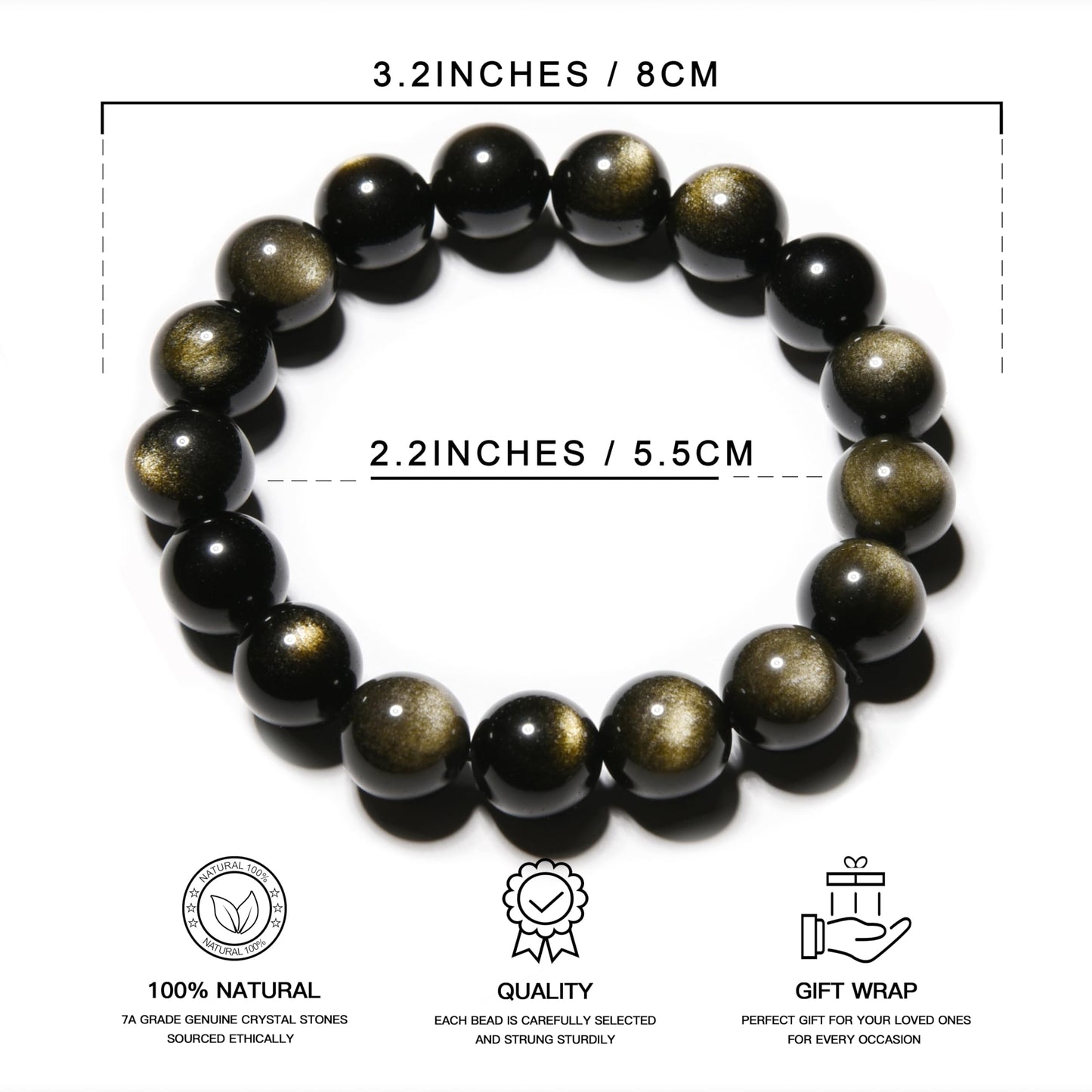 ILLUMINIA Natural AAA Grade Crystal Gemstone Beaded Bracelet | Healing Energy Charged Quartz Stone Bead | Stretch String Bracelet for Women Men Unisex