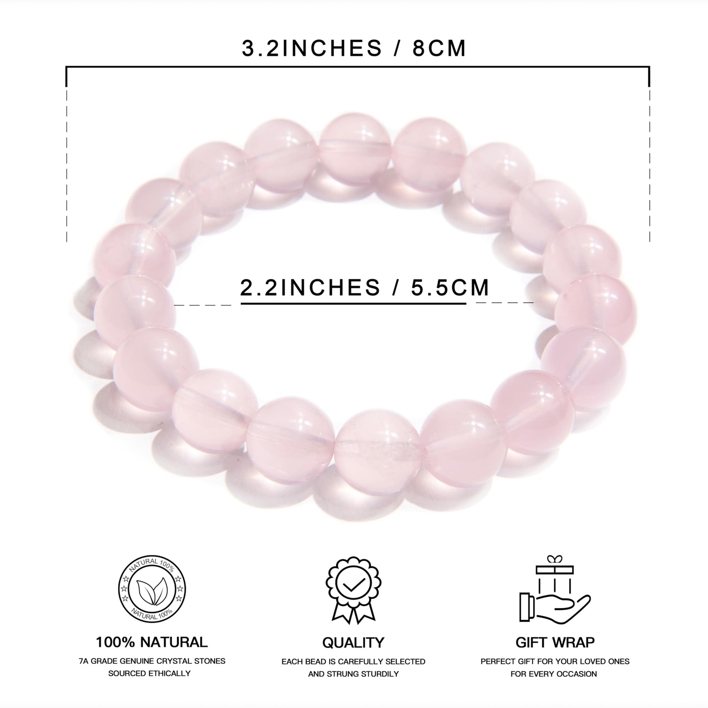 ILLUMINIA Natural AAA Grade Crystal Gemstone Beaded Bracelet | Healing Energy Charged Quartz Stone Bead | Stretch String Bracelet for Women Men Unisex