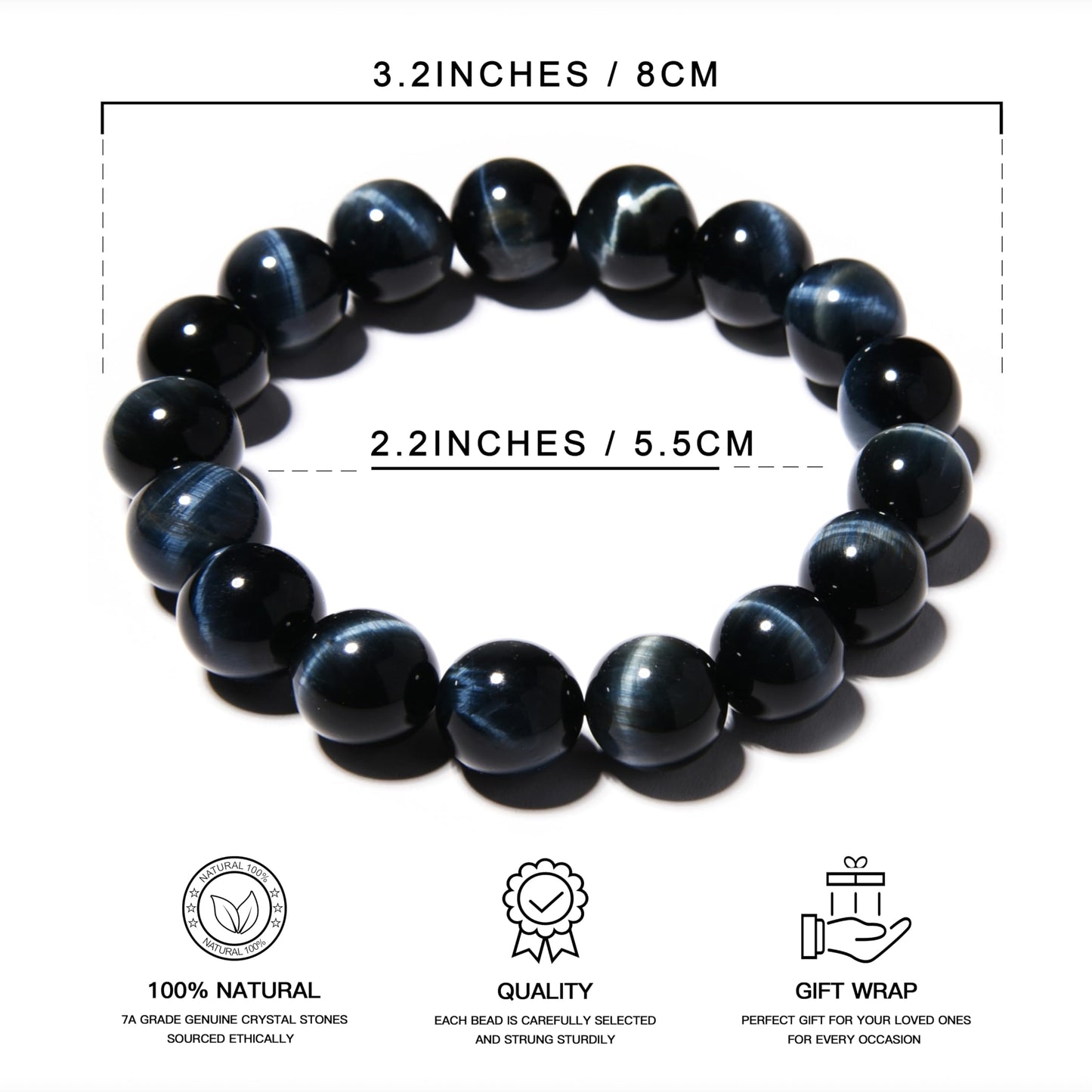 ILLUMINIA Natural AAA Grade Crystal Gemstone Beaded Bracelet | Healing Energy Charged Quartz Stone Bead | Stretch String Bracelet for Women Men Unisex